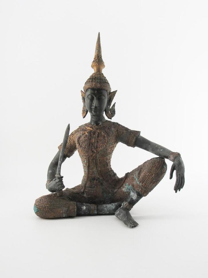 Brons beeld van Thaise tempelwachter (zittend), Antiek en Kunst, Kunst | Beelden en Houtsnijwerken, Ophalen of Verzenden