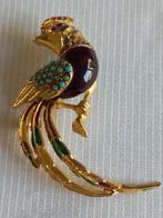 Vintage broche - Pauw - verguld - emaille,turkoois,granaat?, Overige materialen, 4 tot 7 cm, N.v.t., N.v.t.