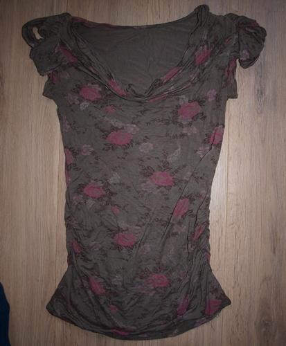 Bruin Shirt met Bloemprint (M), Kleding | Dames, Tops, Gedragen, Maat 38/40 (M), Bruin, Korte mouw, Ophalen of Verzenden