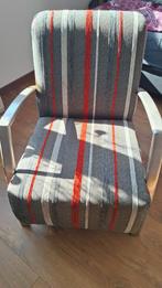 Vintage fauteuil met gestreepte bekleding, Huis en Inrichting, Stoelen, Ophalen, Gebruikt, Vintage, Metaal