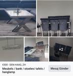 Eettafel  6 stoelen  salontafel hanglamp, Huis en Inrichting, Tafels | Eettafels, 100 tot 150 cm, Plus glazen, Vierkant, Ophalen of Verzenden