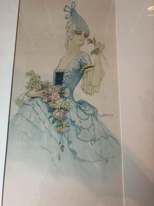 Art deco schilderij litho Gaspar Camps gesigneerd, Antiek en Kunst, Kunst | Schilderijen | Klassiek, Ophalen of Verzenden