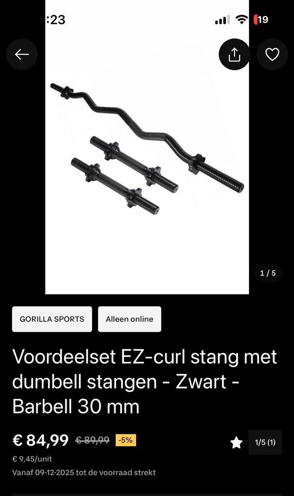 Halterset Gorilla (Decathlon) - EZ-Curl Stang met Dumbbells, Sport en Fitness, Fitnessmaterialen, Nieuw, Halterset, Ophalen of Verzenden