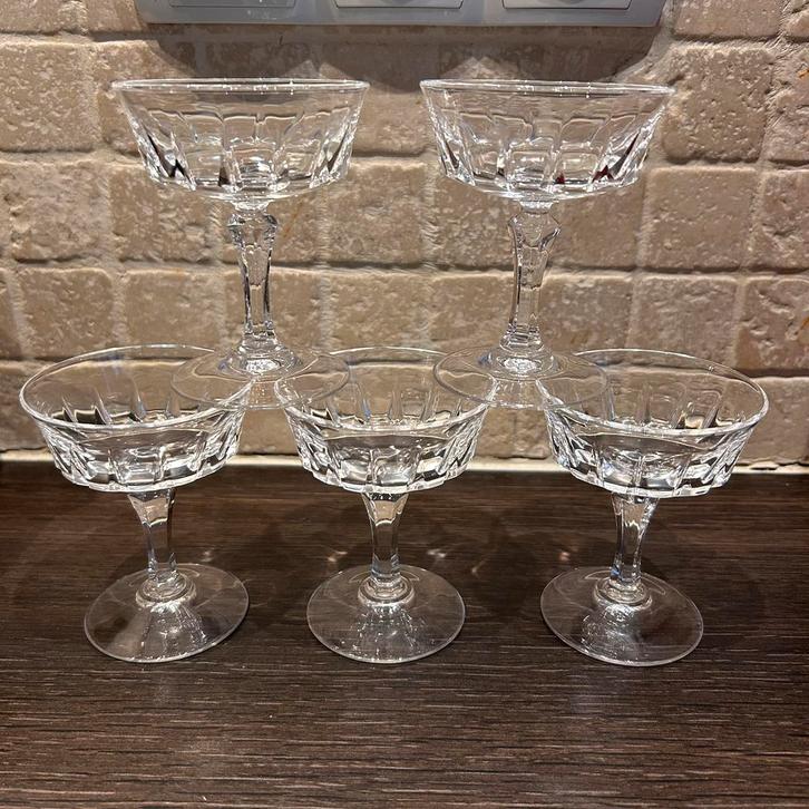 Set van 5 Echte Kristallen Coupe Glazen/ Handgeslepen, Verzamelen, Glas en Borrelglaasjes, Zo goed als nieuw, Overige typen, Ophalen of Verzenden