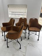 Eettafel Stoelen 6 stuks, Huis en Inrichting, Ophalen, Metaal, Bruin, Zo goed als nieuw