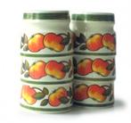 Vintage Stapelbare eidopjes met Fruitmotief goed staat 6dlg, Gebruikt, Porselein of Keramiek, Schaal, Rond