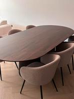 Ovale walnoot eettafel met 8 bouclé stoelen, Huis en Inrichting, Ophalen, 100 tot 150 cm, Eikenhout, 200 cm of meer