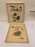 2 vintage josette boland kinderen schilderijen. 27,5 x23 cm., Ophalen of Verzenden