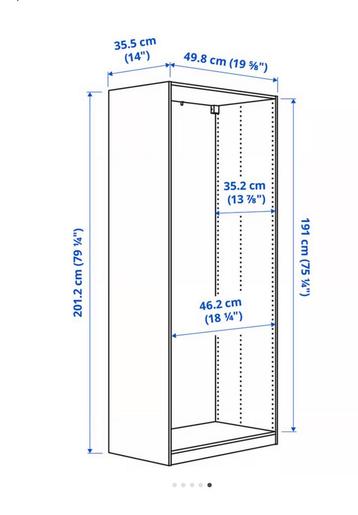 PAX kast kledingkast IKEA wit 50x38x201 met 4 legplanken - afbeelding 3