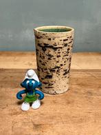 Vintage berkenbast cylinder vaasje 1960 Loré Beersel, Huis en Inrichting, Woonaccessoires | Vazen, Gebruikt, Overige kleuren, Aardewerk of Porselein