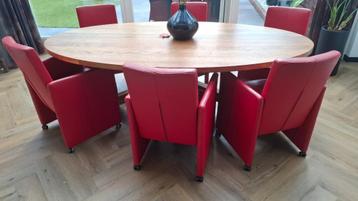 Leren eetkamerstoelen rood 6 stuks beschikbaar voor biedingen