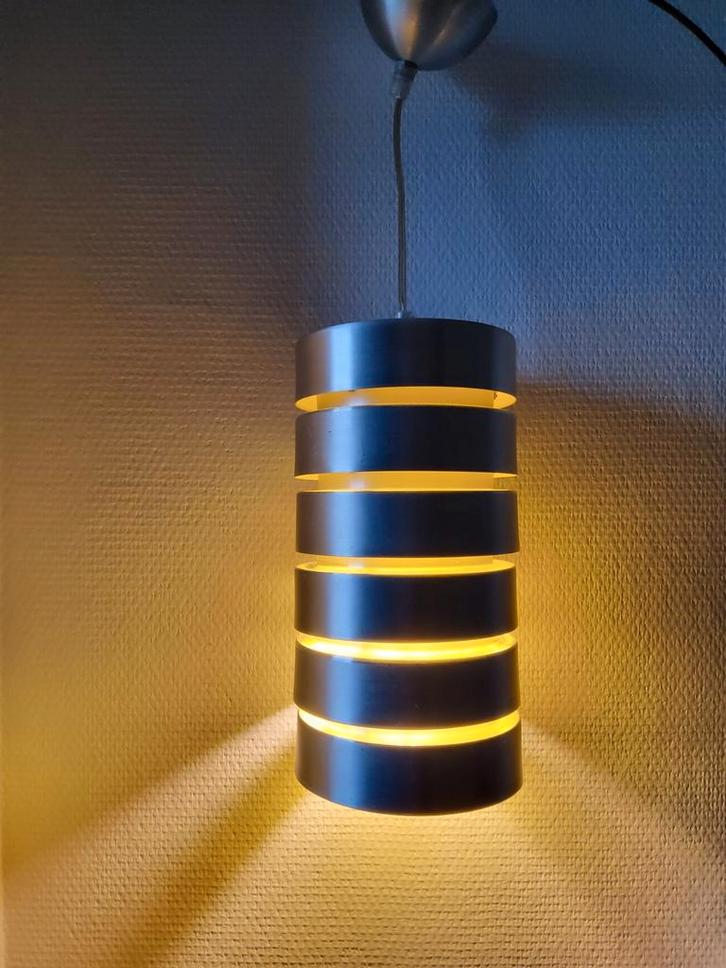 Vintage retro hanglamp space age lamellen lamp, Huis en Inrichting, Lampen | Hanglampen, Gebruikt, Minder dan 50 cm, Metaal, Ophalen of Verzenden