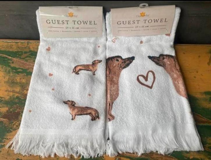 Teckel honden lavendel rozen schaap handdoekjes gastendoekje, Huis en Inrichting, Badkamer | Badtextiel en Accessoires, Nieuw
