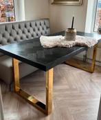 Zwarte eettafel met gouden poten, Ophalen of Verzenden, Zo goed als nieuw, Rechthoekig, 150 tot 200 cm