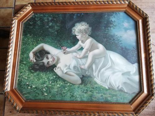 Moeder met kind. Ca 1900. Chromolithografie. 85/67 cm., Antiek en Kunst, Curiosa en Brocante, Ophalen