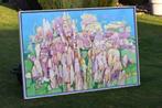 Frans Manders, GROOT schilderij,fantasie tuin op paneel., Ophalen
