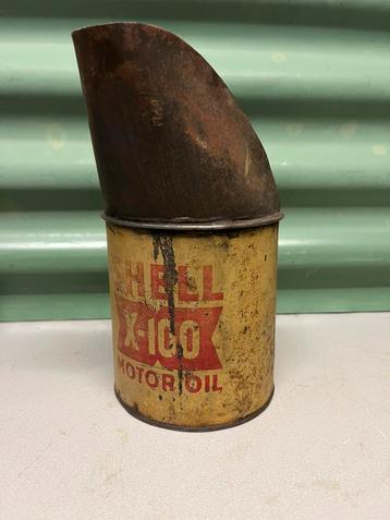 Antiek Shell X-100 Motor Oil blik / schenkkan beschikbaar voor biedingen