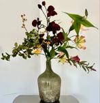 Zijden bloemen boeket herfstkleuren + groene vaas, Ophalen of Verzenden, Zo goed als nieuw
