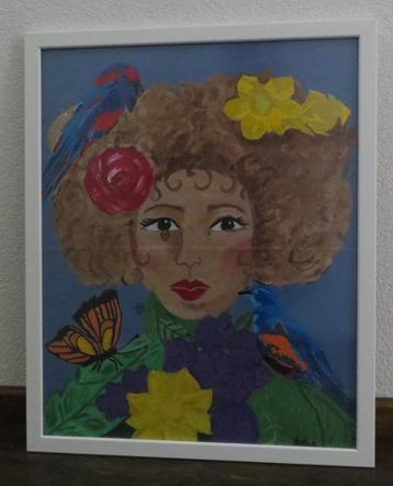 Portret - Schilderij 40x50 in witte lijst beschikbaar voor biedingen