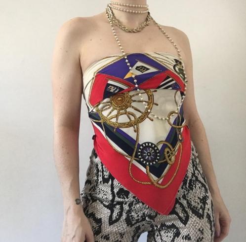 Vintage print sjaal/shawl, 91x88cm. Nautisch, sailor, top, Kleding | Dames, Mutsen, Sjaals en Handschoenen, Gedragen, Sjaal, Maat 38/40 (M)