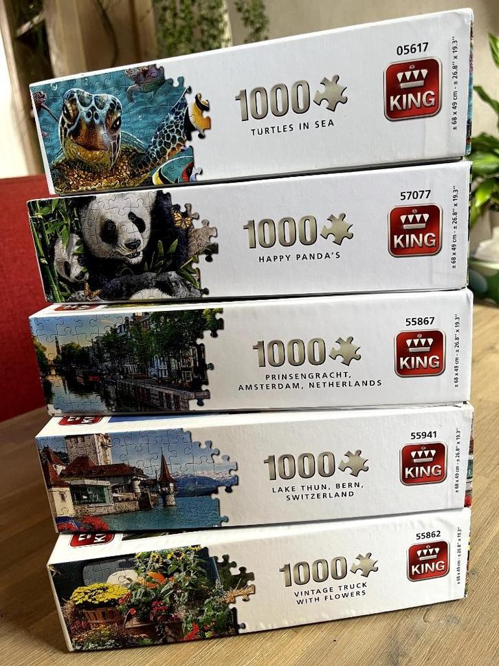 Vijf puzzels van King met 1000 stukjes: samen voor €18, Hobby en Vrije tijd, Denksport en Puzzels, Zo goed als nieuw, Legpuzzel