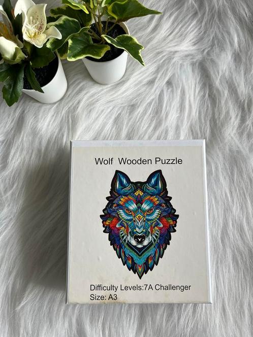 Houten puzzel wolf, Hobby en Vrije tijd, Denksport en Puzzels, Zo goed als nieuw, Legpuzzel, Minder dan 500 stukjes, Ophalen of Verzenden