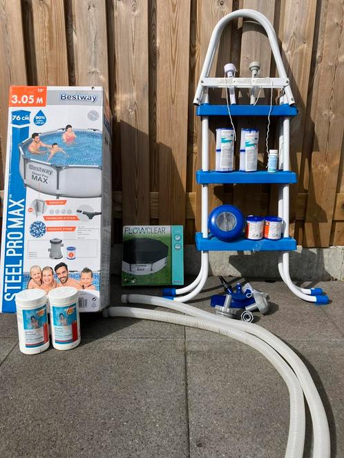 Leuk zwembad Bestway Steel Pro Max 3.05 -trapje - hoes- pomp, Tuin en Terras, Zwembad-toebehoren, Zo goed als nieuw, Afdekzeil