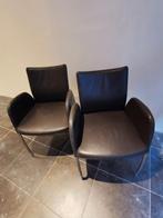 Leren stoelen 6 stuks donkerbruin, Ophalen, Zo goed als nieuw, Minder dan 75 cm