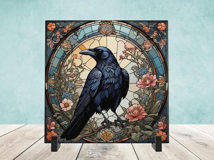 Kraai Glas in Lood tegel incl houder, Huis en Inrichting, Woonaccessoires | Overige, Nieuw, Ophalen of Verzenden