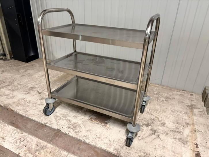 2 stuks RVS serveerwagen / transportwagen 3-lagen op wielen, Doe-het-zelf en Verbouw, Transportwagens, Gebruikt, Transportkar
