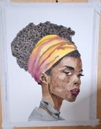Aquarel Vrouw Afrikaanse, Antiek en Kunst, Kunst | Schilderijen | Modern, Ophalen