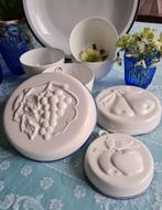 prachtige wit-blauwe decoratieve set (3) fruit decor pudding, Ophalen of Verzenden