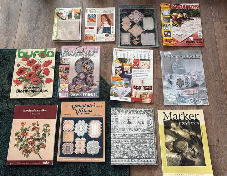 Boeken en tijdschriften over borduren o.a. hardanger, Boeken, Hobby en Vrije tijd, Zo goed als nieuw, Borduren en Naaien, Ophalen of Verzenden