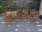 Acht vintage houten klapstoelen / tuinstoelen, Huis en Inrichting, Stoelen, Ophalen, Gebruikt, Bruin, Vijf, Zes of meer stoelen