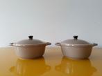 2 Beige Keramiek Pannetjes met Deksel, Ophalen of Verzenden, Gebruikt, Overige materialen, Pot, Bus of Blik