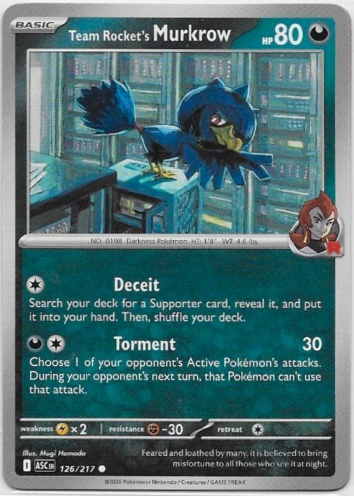 Ascended Heroes,  Team Rocket's Murkrow [common] 126/217, Hobby en Vrije tijd, Verzamelkaartspellen | Pokémon, Nieuw, Losse kaart