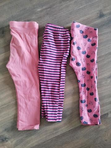 drie leggings broekjes maat 74 meisje roze 