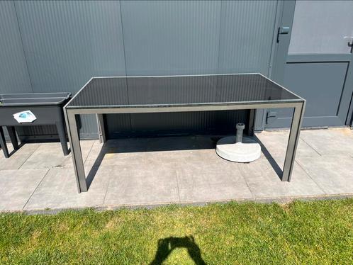 Aluminium tuintafel antraciet van kleur met glas plaat, Tuin en Terras, Tuintafels, Gebruikt, Rechthoekig, Aluminium, Ophalen