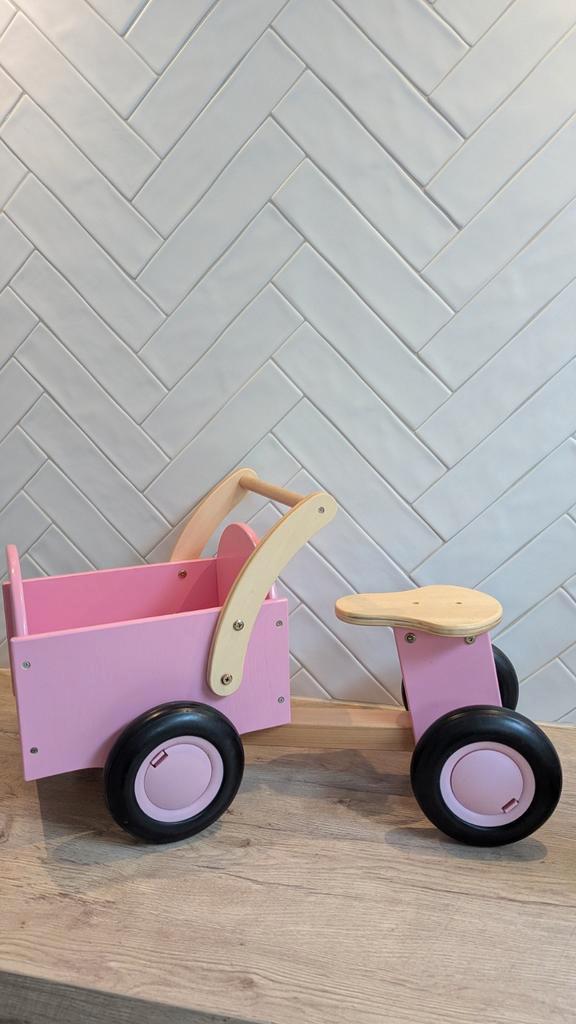 Super mooie roze houten bakfiets!, Kinderen en Baby's, Speelgoed | Buiten | Voertuigen en Loopfietsen, Gebruikt, Loopfiets, Ophalen