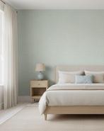 7136 vintage geweven behang in blauw grijs tinten swiet, Verzenden, 75 m² of meer, Grijs