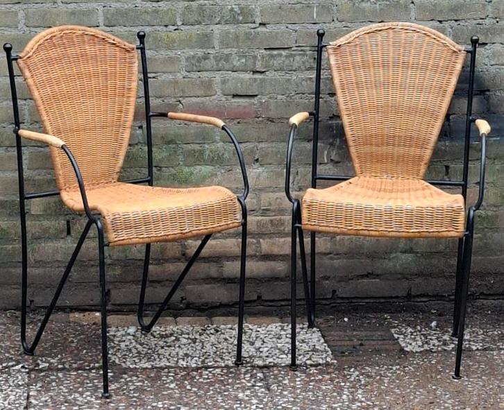 Frederic Weinberg (1915-1996). Ca'50/'60. 3 st. *Zie tekst., Huis en Inrichting, Stoelen, Zo goed als nieuw, Eén, Metaal, Riet of Rotan