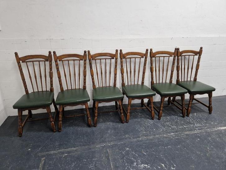 6 massief donker eiken eetkamerstoelen, Huis en Inrichting, Stoelen, Gebruikt, Vijf, Zes of meer stoelen, Hout, Bruin, Ophalen