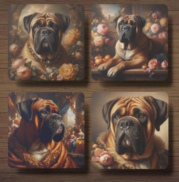Bullmastiff Barok onderzetters met houder beschikbaar voor biedingen