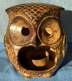 Vintage Yellow Brown Pottery Ceramic Owl Tealight candle, Antiek en Kunst, Ophalen of Verzenden