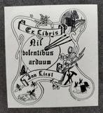 Exlibris Jan Liest (Theo Broekstra, 1944) (vlinder, konijn), Antiek en Kunst, Kunst | Etsen en Gravures, Ophalen of Verzenden