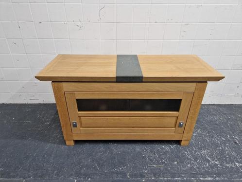 Massief blank eiken tv-kast / tv meubel met natuursteen, Huis en Inrichting, Kasten | Televisiemeubels, Gebruikt, Minder dan 100 cm
