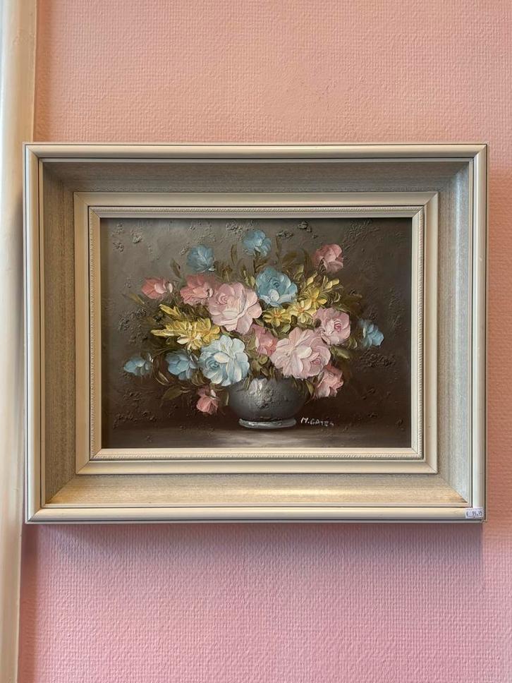 Bloemstilleven Olieverf Schilderij Gesigneerd, Antiek en Kunst, Kunst | Schilderijen | Klassiek, Ophalen of Verzenden