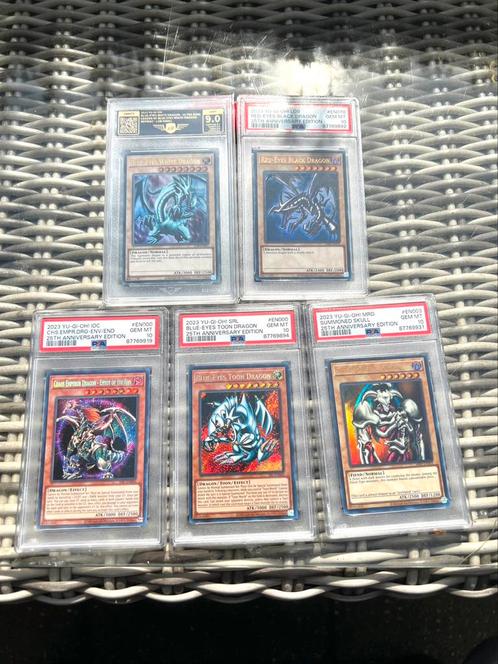 Yugioh slabs 4x psa10+ 1 grade 9 lob, mrd, slr, ioc, Hobby en Vrije tijd, Verzamelkaartspellen | Yu-gi-Oh!, Zo goed als nieuw
