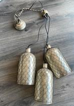Prachtige unieke hanglamp met 3 lampen glas / metaaldraad, 50 tot 75 cm, Ophalen of Verzenden, Zo goed als nieuw, Glas