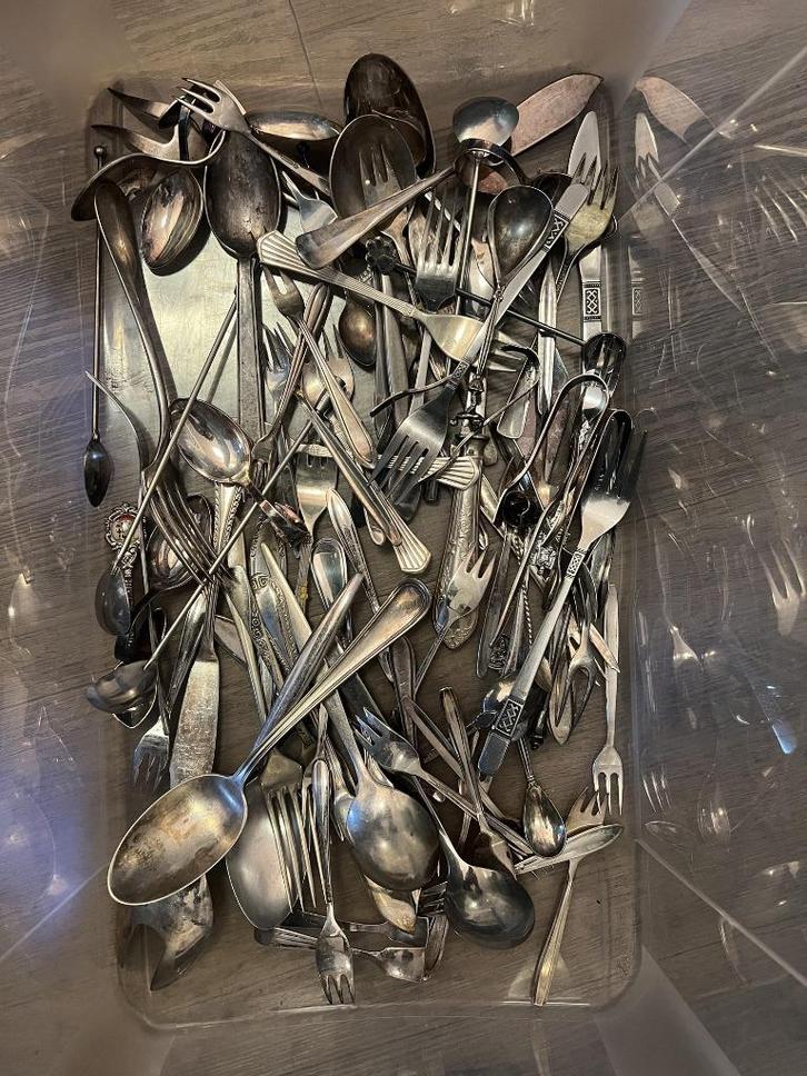 Grote partij bestek – lepels/vorken/serveerlepels,verzilverd, Antiek en Kunst, Antiek | Bestek, Ophalen of Verzenden